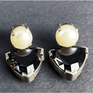 Vintage Art Deco Pearl and Smoky Quartz Earrings